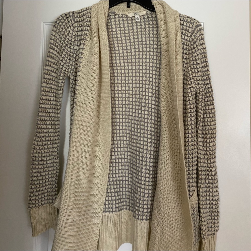 soft nude and grey colored cardigan with pockets